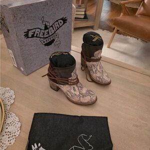 Freebird by Steven Snakeskin Boots with Brown Straps